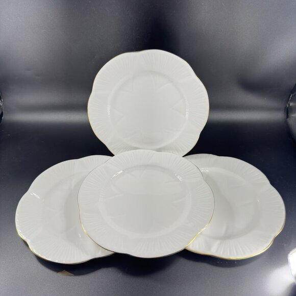 Shelley Dainty White Dish Plate Set Flower Shaped Gold Trim Set 4 Bone China Set - Picture 9 of 12